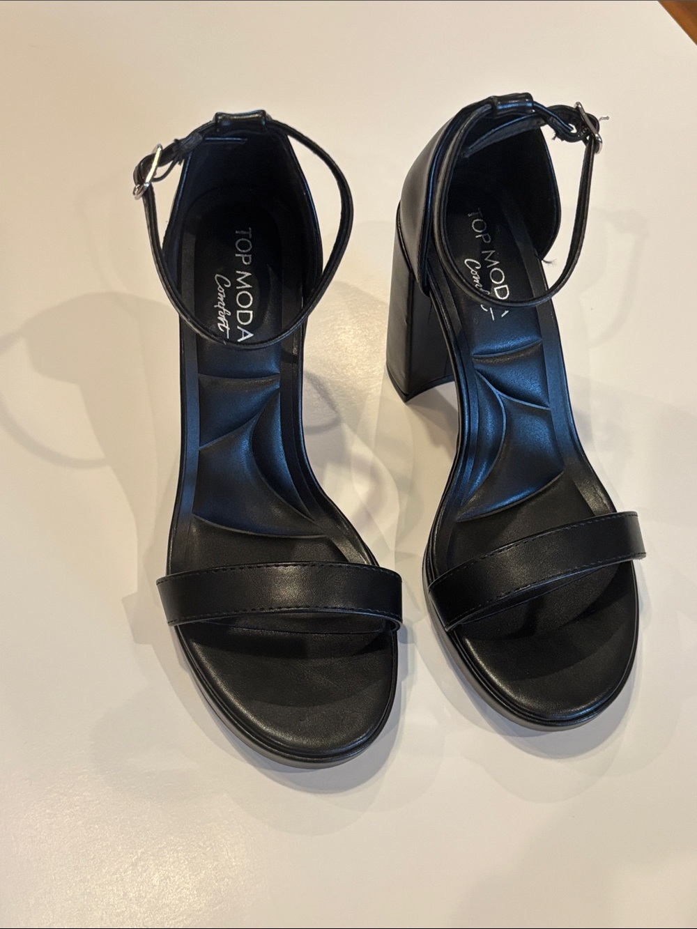 TOP Moda Black Ankle-Strap Block Heels